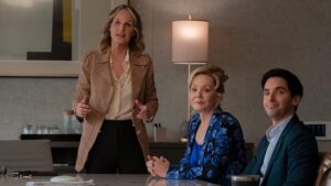 Helen Hunt, Jean Smart, and Paul W. Downs in Hacks
